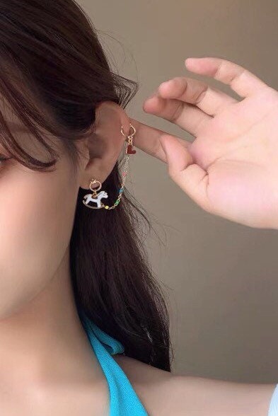 Carnival Carousel Circus Horse Earrings, Ear Cuff