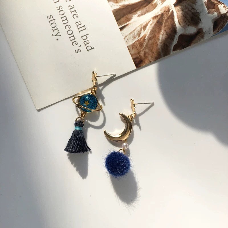 Blue Planet Star and Moon Earrings