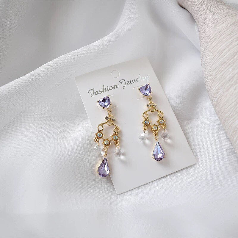 Chandelier Purple Lavender Crystal Dangle Earrings