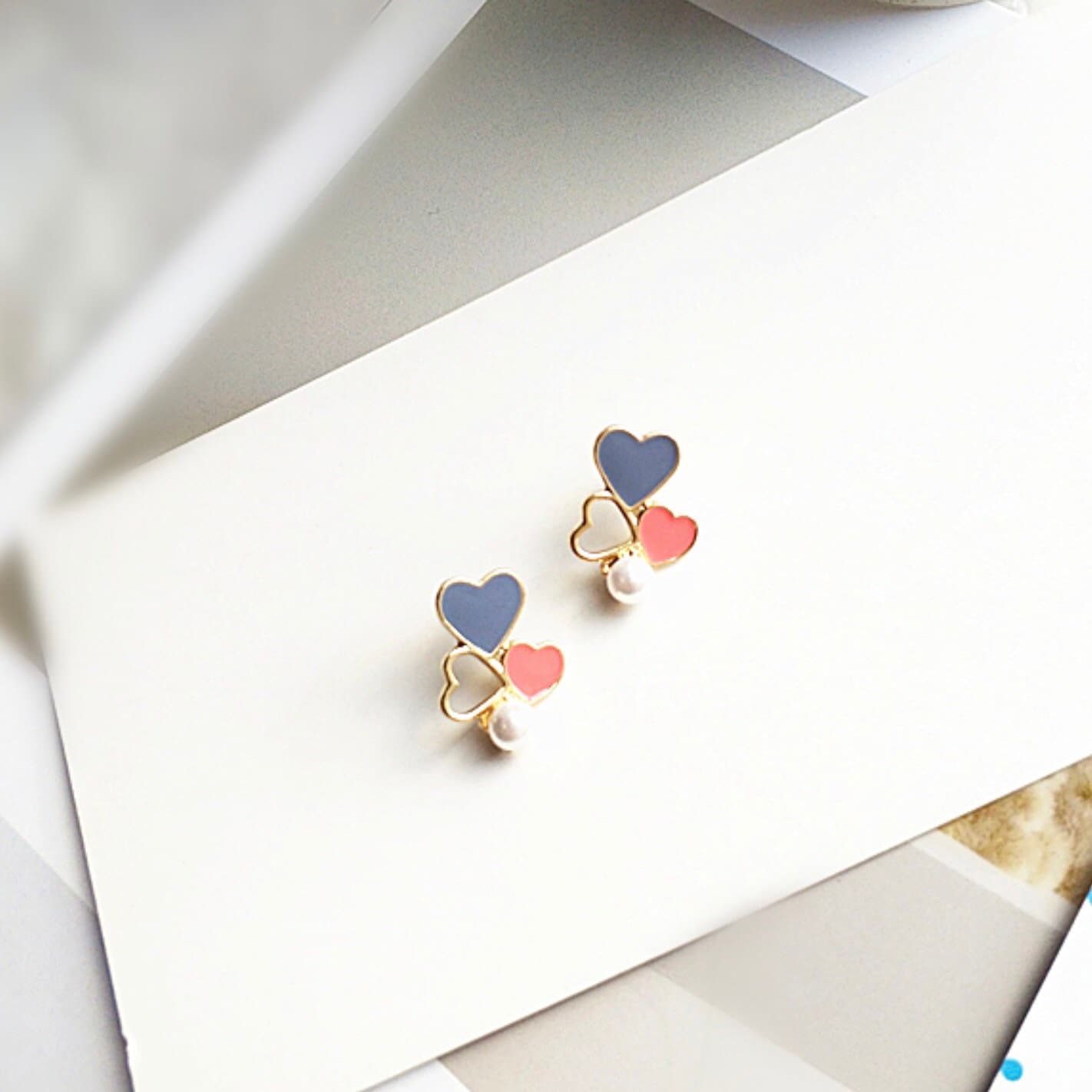 Cute Colorful Heart and Pearl Earrings