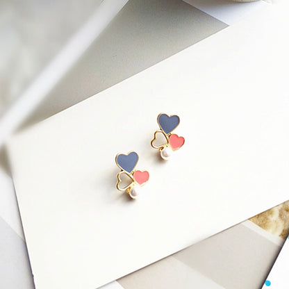 Cute Colorful Heart and Pearl Earrings