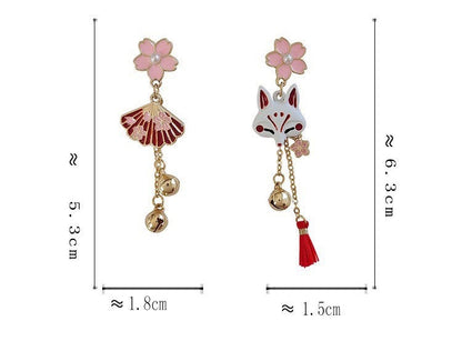 Japanese Style Fox/ Shrine/ Kitsune Earrings, Sakura Cherry Blossom Earrings