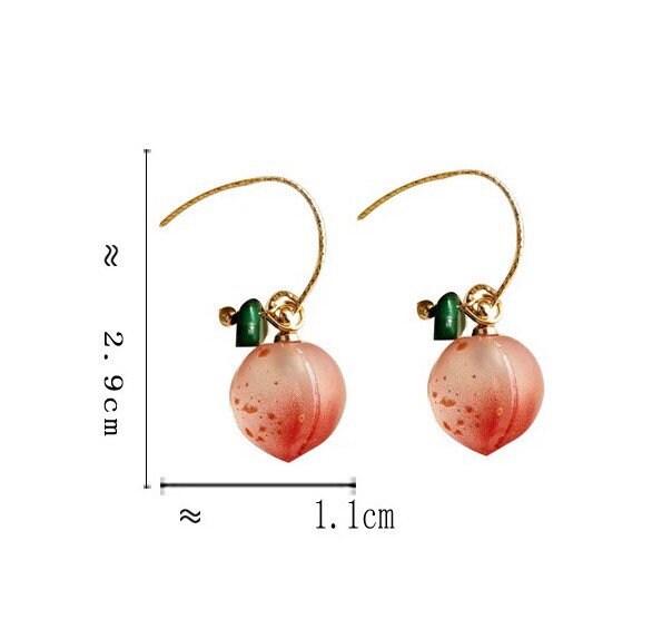 Peach Fruit Earrings, Pink Nectarine Nectar Dangle Earrings