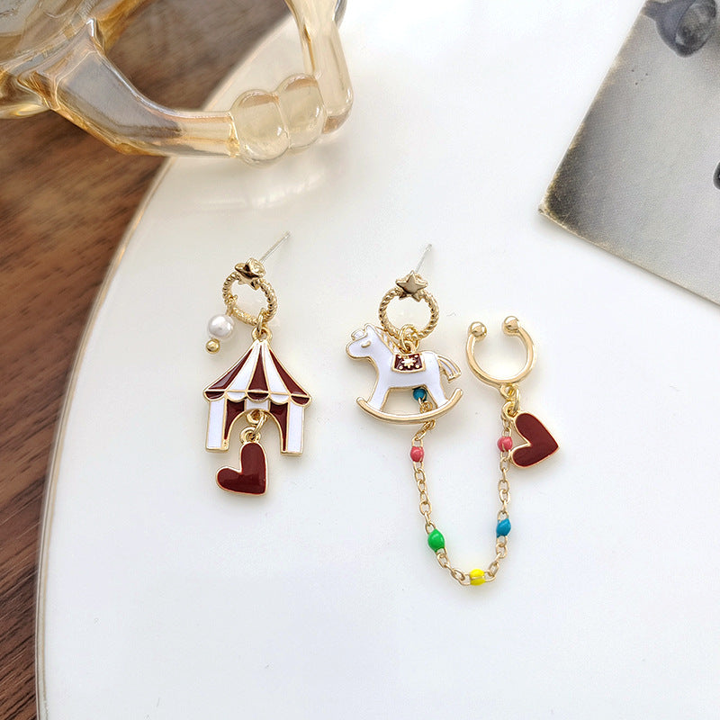 Carnival Carousel Circus Horse Earrings, Ear Cuff