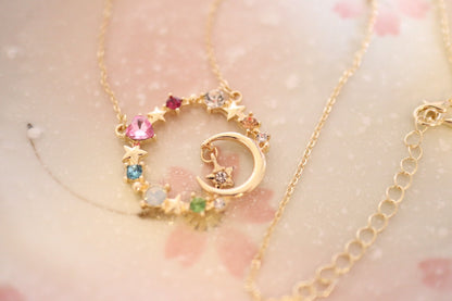 Sailor Moon Inspired Rainbow Crystal Ring Necklace