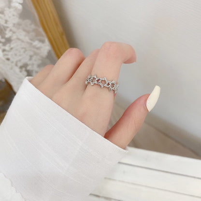 Silver Hexagram Star Stackable Rings, Set of 2, Open Adjustable Rings