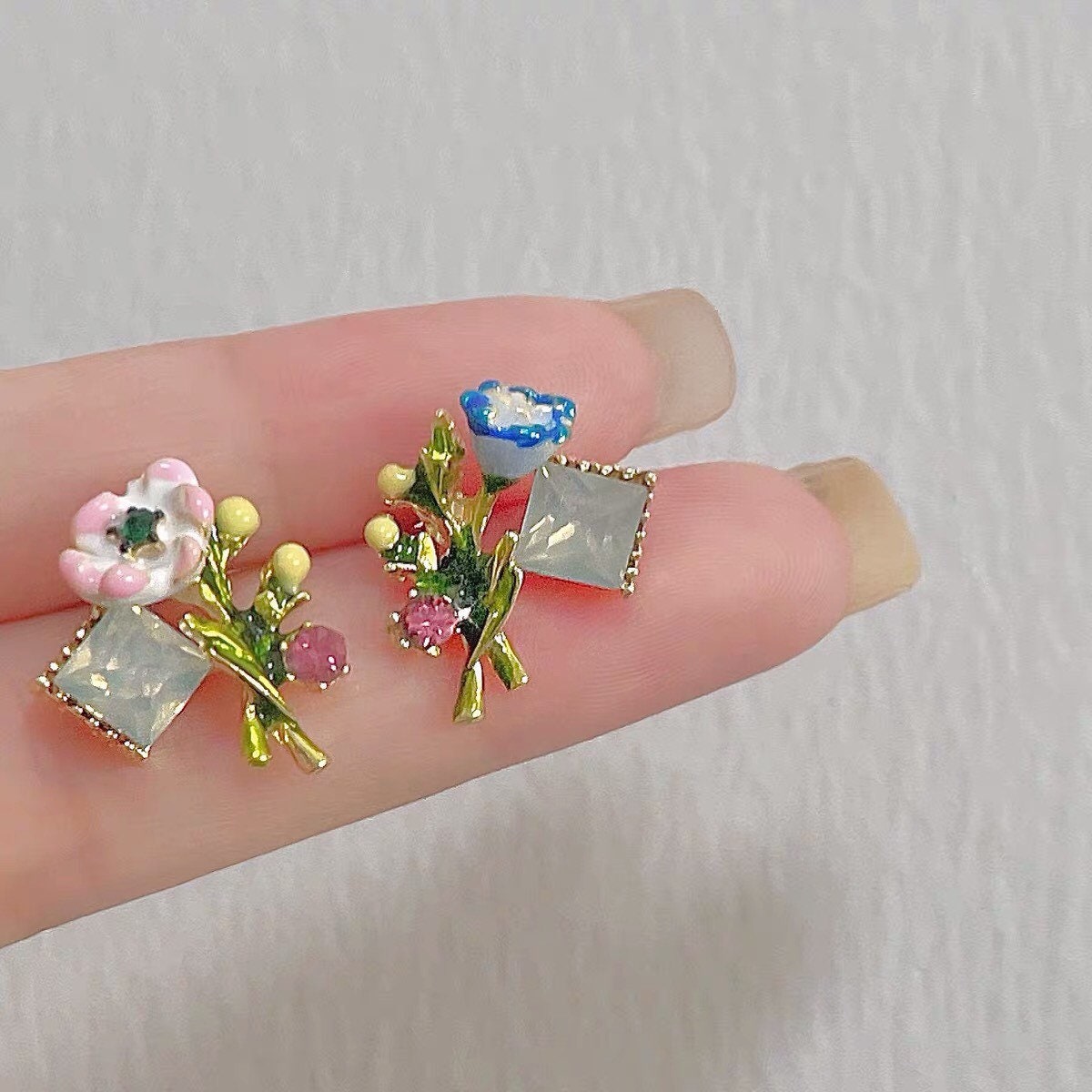 Flower Bouquet Enamel Stud Earrings