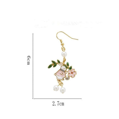 Cute Rabbit and Flower Garden Style Dangle Earrings