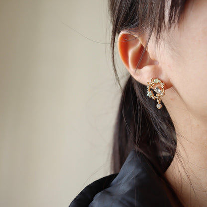 Green Wreath Butterfly Floral Earrings