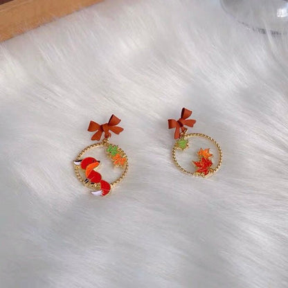 Fox Foliage Red Leaf Autumn Fall Earrings