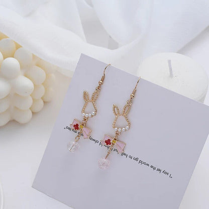 Bunny/ Rabbit Ribbon Dangle Earrings, Alice in the Wonderland Earrings