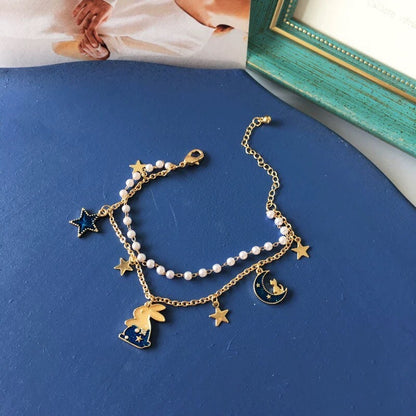 Blue Rabbit, Moon and Star Bracelet