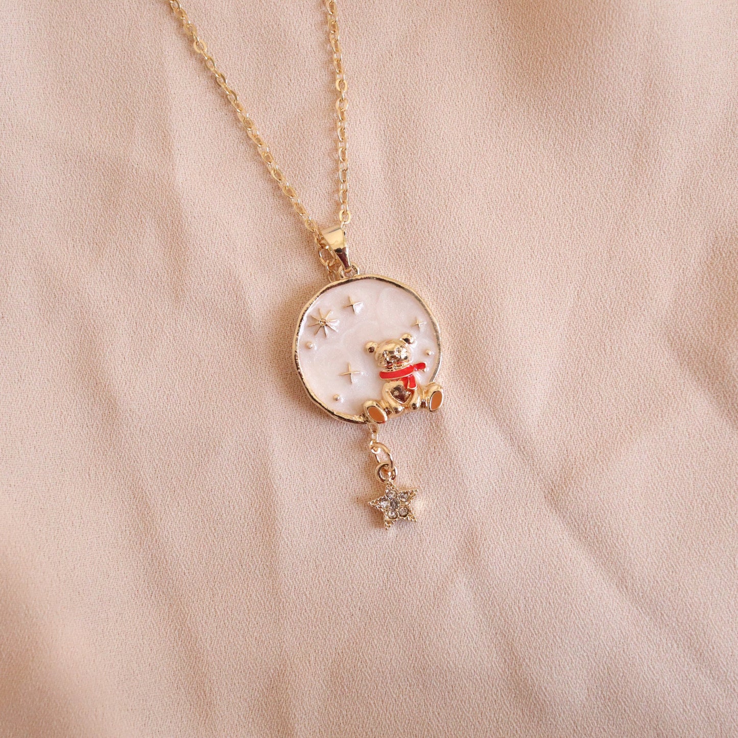 Teddy Bear and Starry Sky Necklace