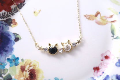 Magic Girl Sailor Moon Inspired Cat Necklace, Black/ White Cat Necklace