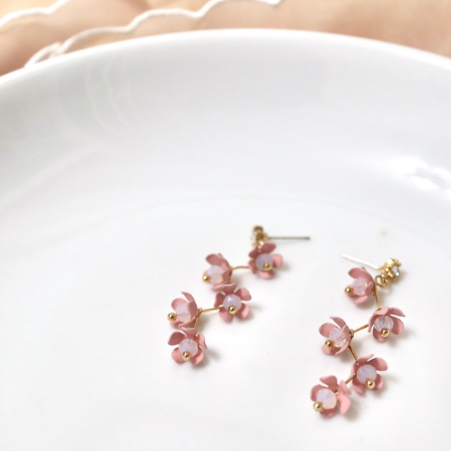 Pink Cherry Blossom Flower Dangle Earrings