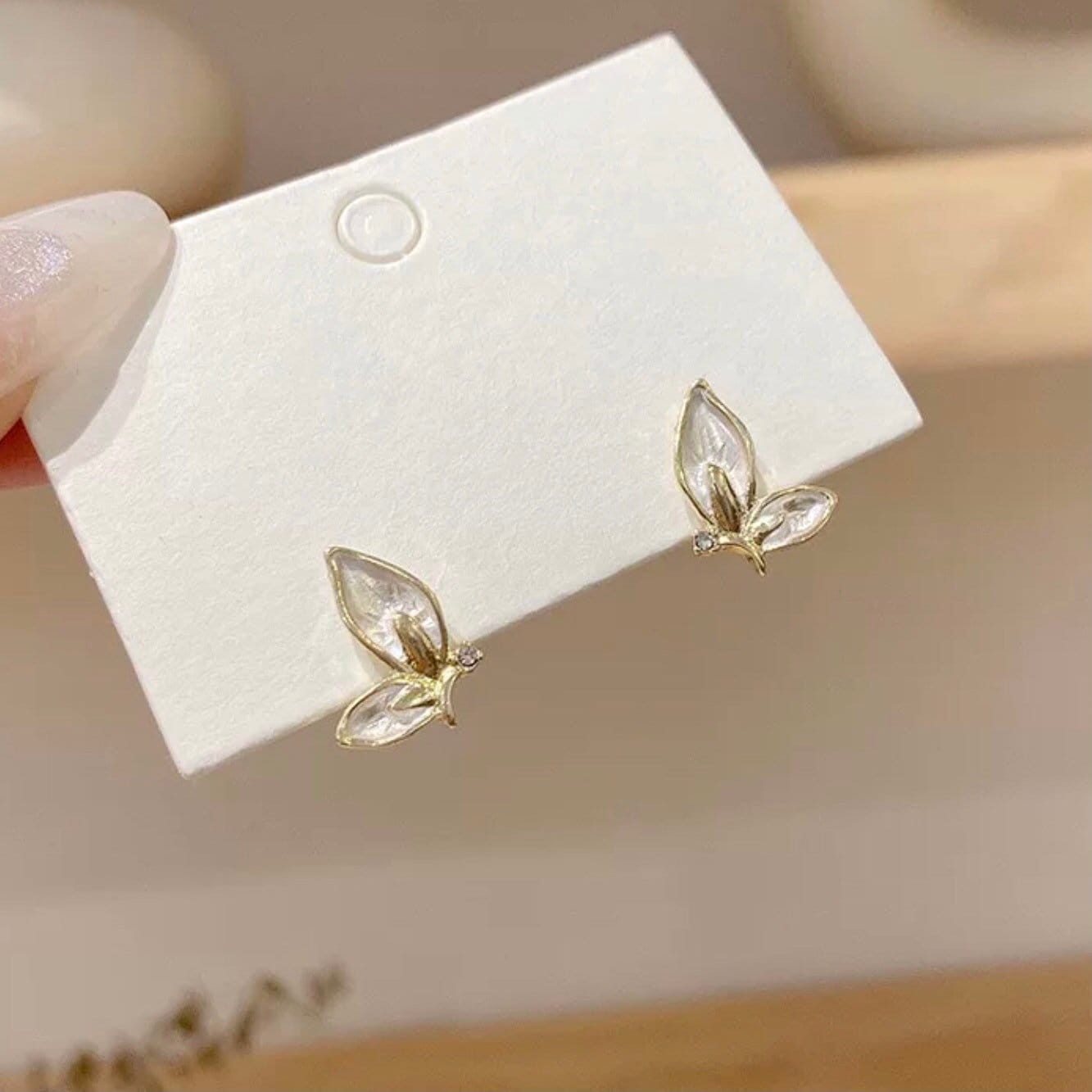 Gold and Silvery Tone Elegant Butterfly Stud Earrings