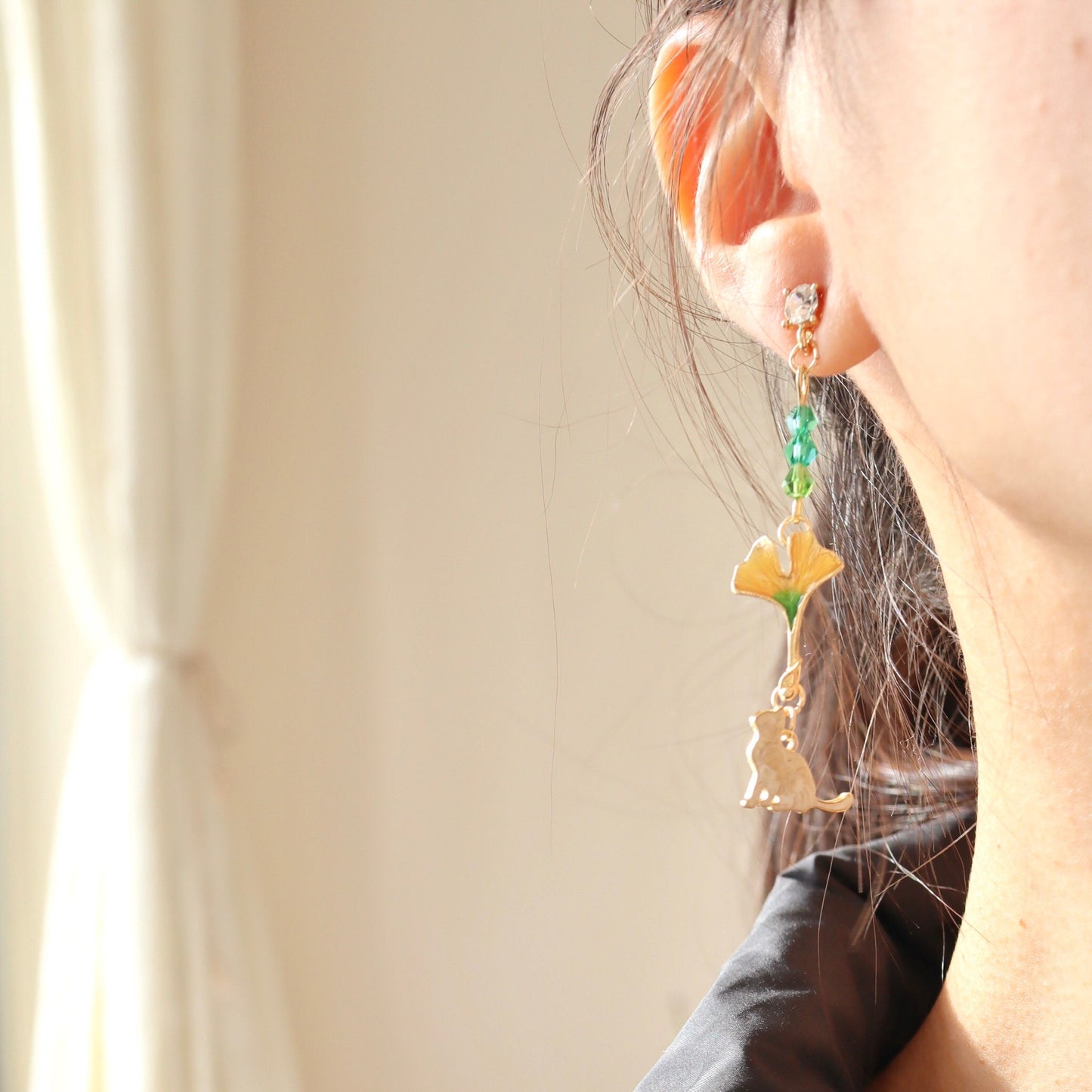 Cat and Leaf Foliage Autumn Earrings