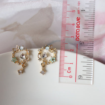 Green Wreath Butterfly Floral Earrings