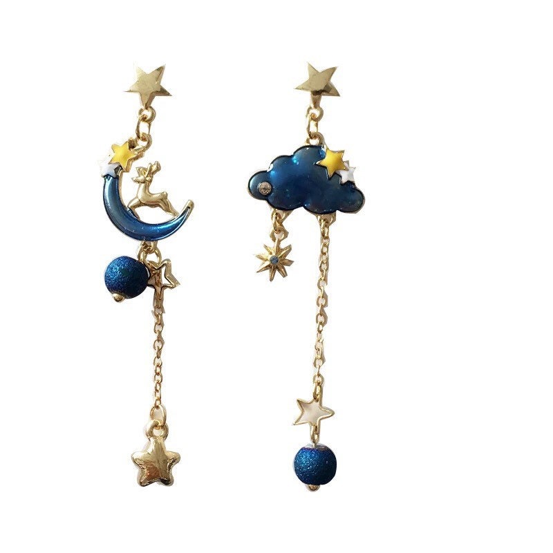 Deer on Blue Moon / Cloud Blue Sky Earrings