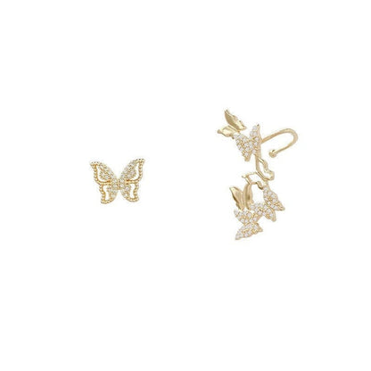 Golden Butterfly Ear Climber Mismatch Earrings