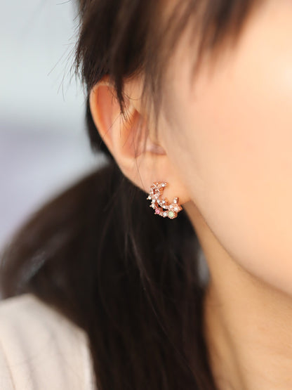 Crescent Moon with Sparky Gems Rose Gold Stud Earrings