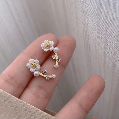 Daisy Ear Climber Stud Earrings, Dainty Flower Earrings