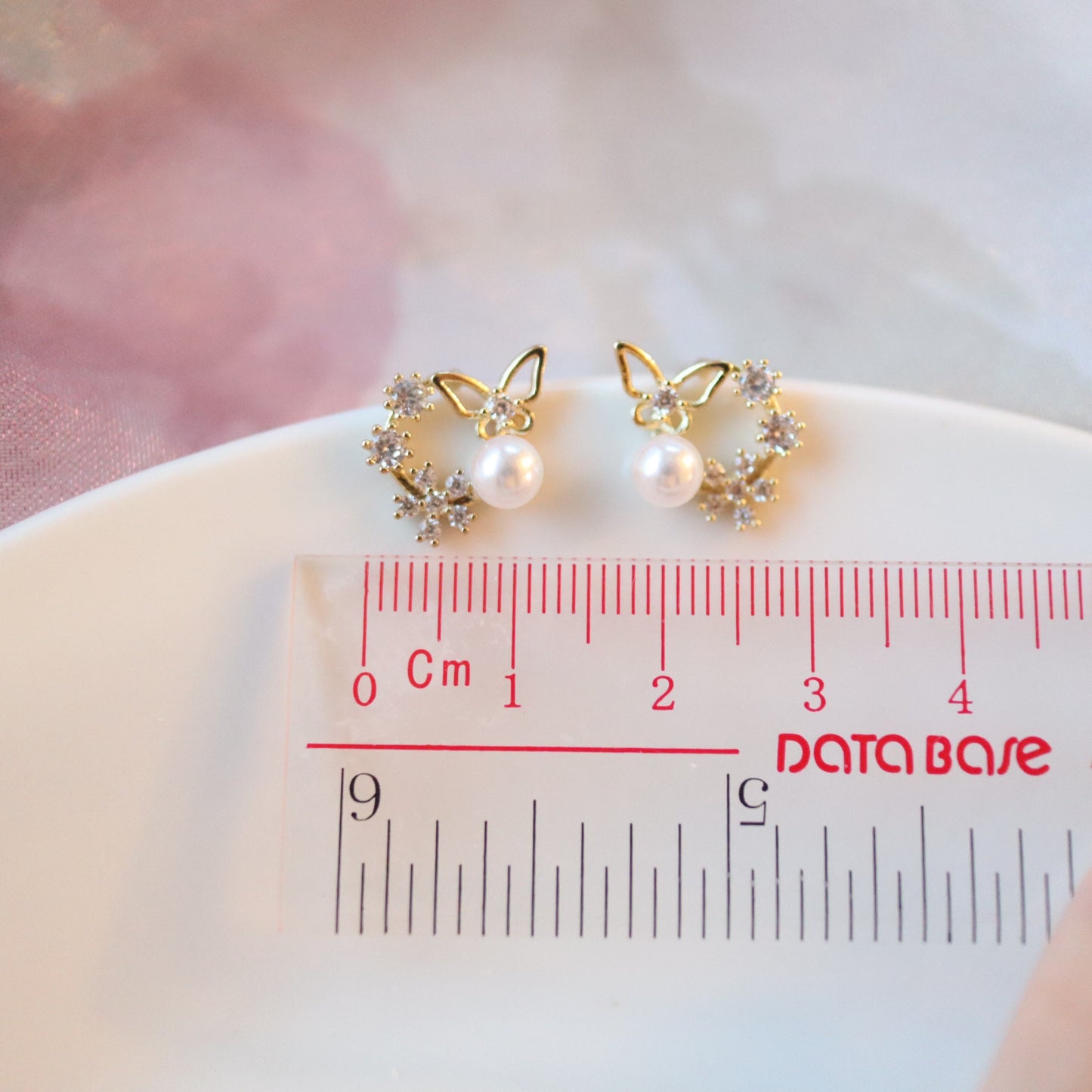 Butterfly Pearl Gold Ring Circle Stud Earrings