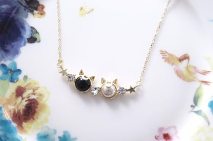 Magic Girl Sailor Moon Inspired Cat Necklace, Black/ White Cat Necklace