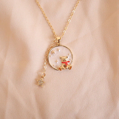 Teddy Bear and Starry Sky Necklace