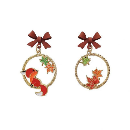 Fox Foliage Red Leaf Autumn Fall Earrings