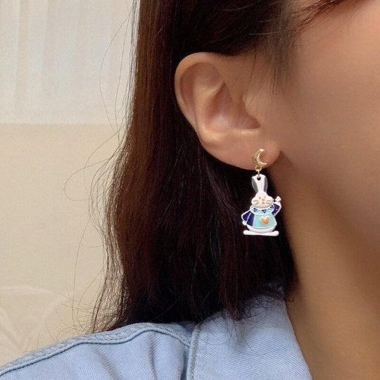 Bunny/ Rabbit Blue Ribbon Fairytale Earrings