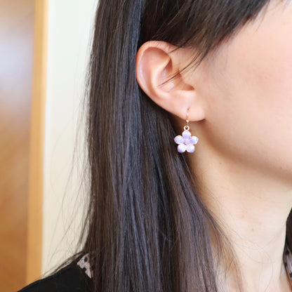 Sakura Cherry Blossom Floral Drop Earrings, Purple/ White/ Pink