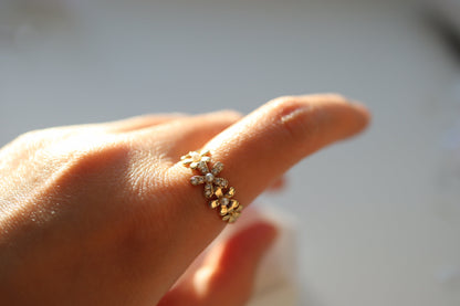 Gold Flower Blossom Adjustable Open Ring