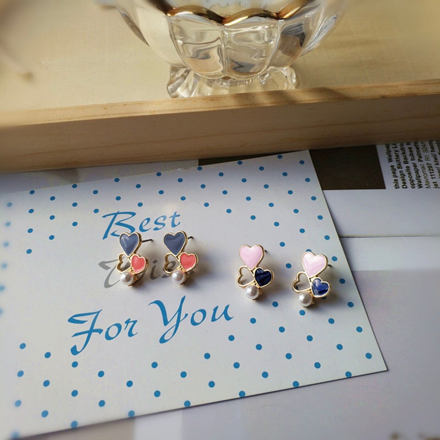 Cute Colorful Heart and Pearl Earrings