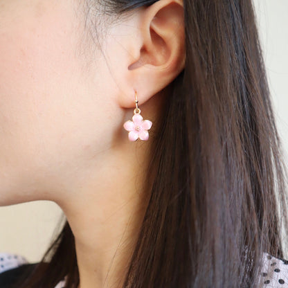 Sakura Cherry Blossom Floral Drop Earrings, Purple/ White/ Pink