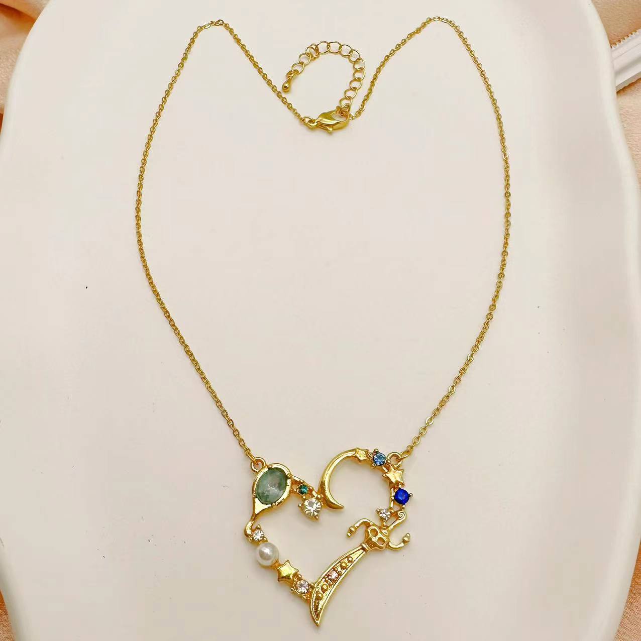 Sailor Moon Inspired Blue Heart Crystal Necklace