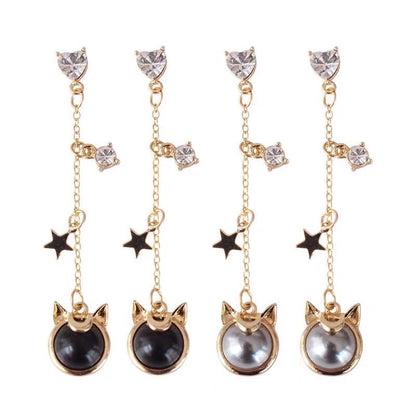 Sailor Moon Inspired Cat Necklace/ Earrings, Black and White Cat, Jewelry Set