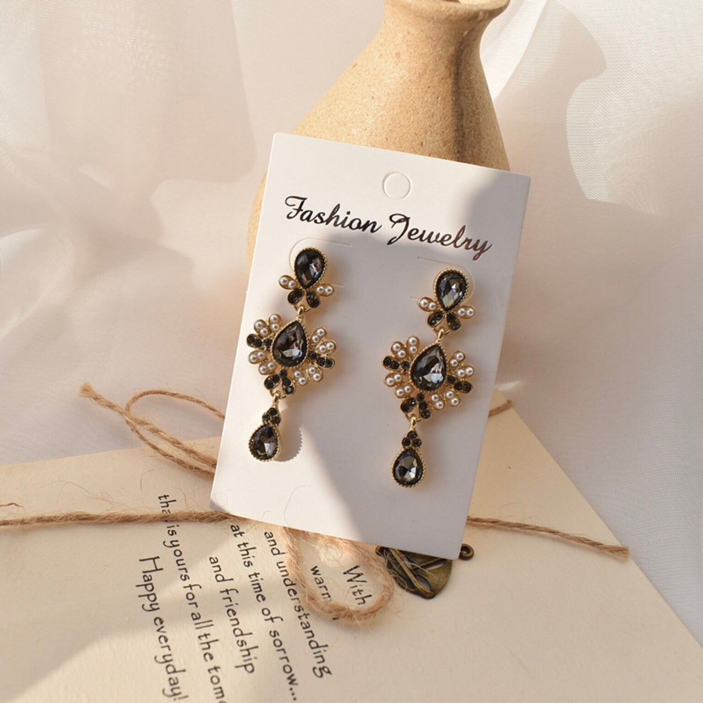 Gothic Vintage Lolita Black Crystal Earrings