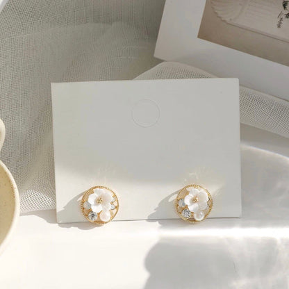 Vintage Inspired White Flower Stud Earrings