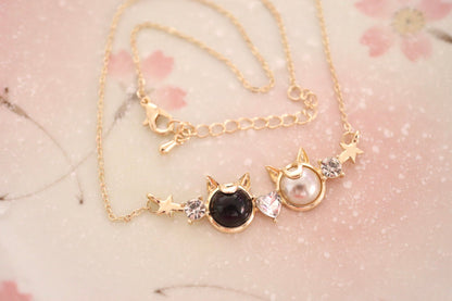 Magic Girl Sailor Moon Inspired Cat Necklace, Black/ White Cat Necklace