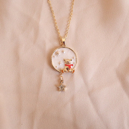 Teddy Bear and Starry Sky Necklace