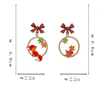 Fox Foliage Red Leaf Autumn Fall Earrings