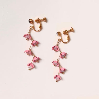 Pink Cherry Blossom Flower Dangle Earrings