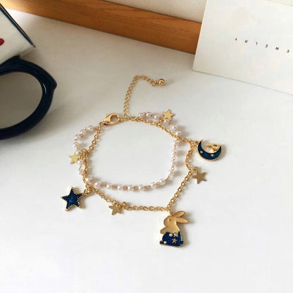 Blue Rabbit, Moon and Star Bracelet