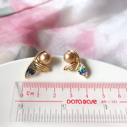 Mermaid Tail Golden Pearl Stud Earrings