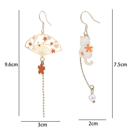 Sakura Cherry Blossom, Cat and Fan Laser-Cut Earrings