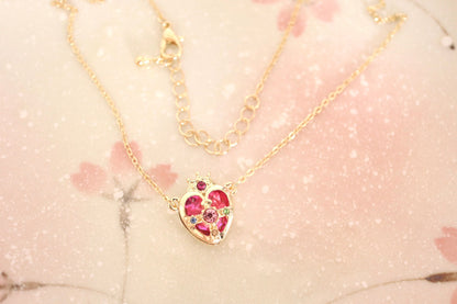 Sailor Moon Inspired Heart Crystal Compact Necklace/ Earrings/ Jewelry Set