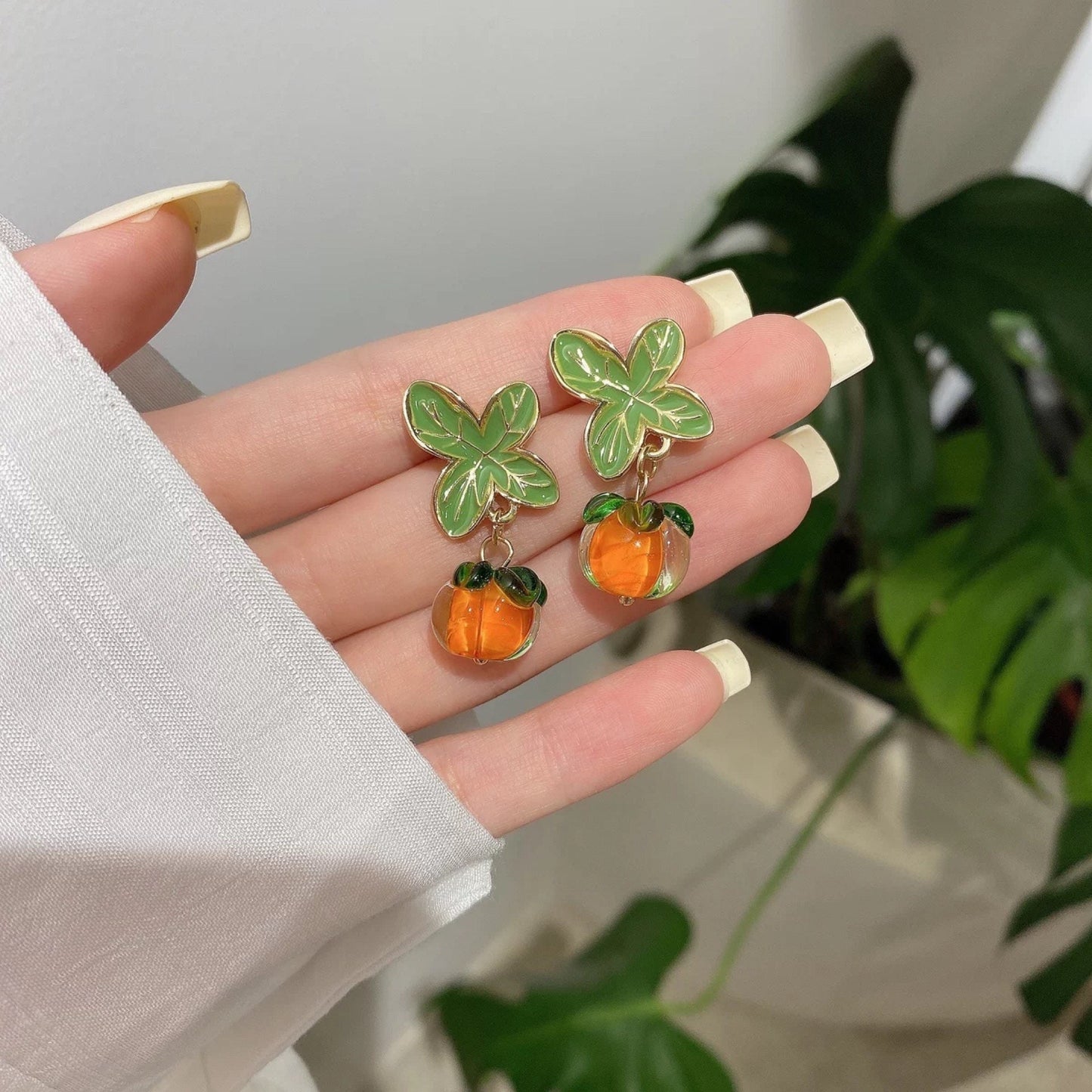 Orange Tangerine Citrus Fruit Drop Earrings