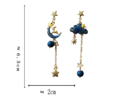 Deer on Blue Moon / Cloud Blue Sky Earrings