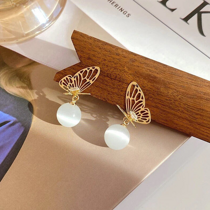 Gold Butterfly Opal Drop Earrings